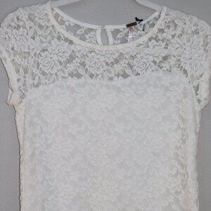 POOF Apparel Lace Womens Top in White Size L